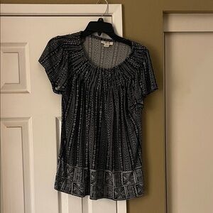 Style & Co Black and White Geometric Blouse